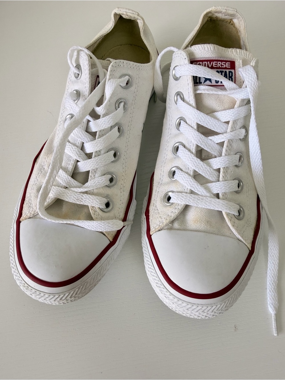Converse Low Top Sneakers - White with Red and Navy Trim Size 8 Women - Picture 4 of 8